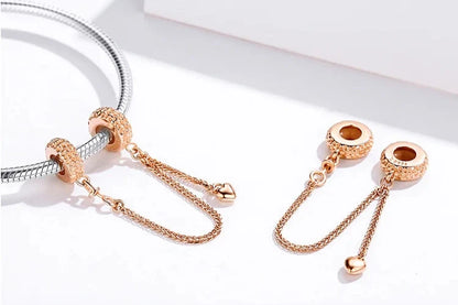 Rose Gold Heart Link Safety Chain Charm