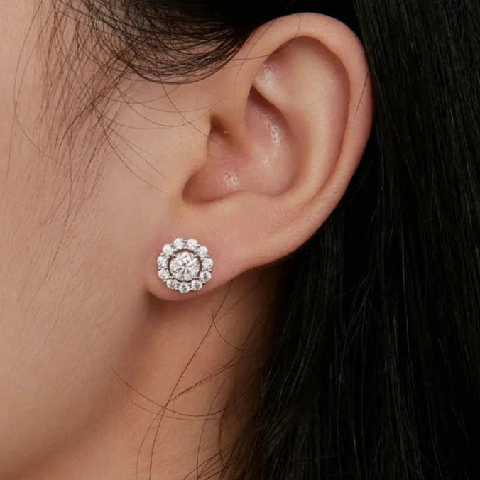 Sparkling Moissanite Halo Stud Earrings