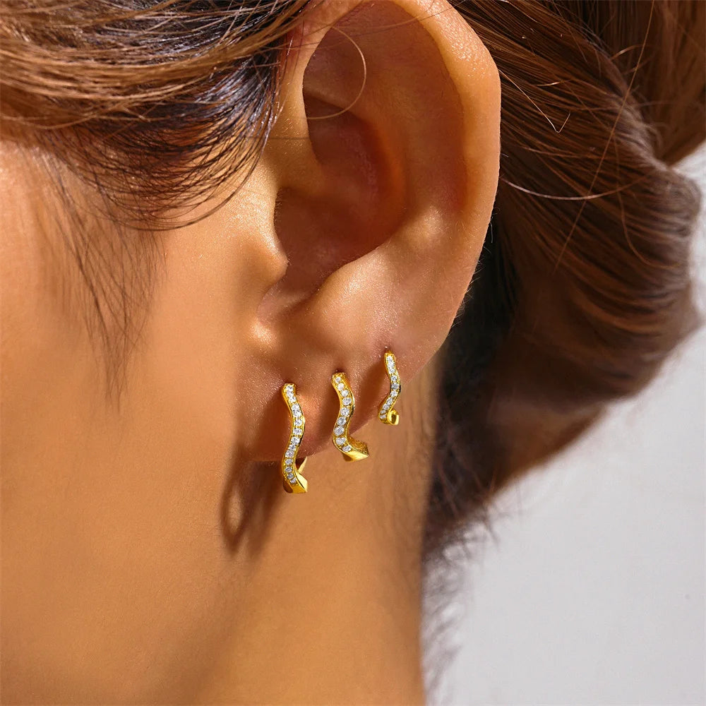 Set Wave Shape Hoop Earrings